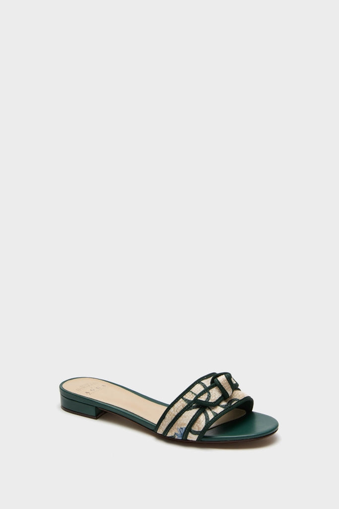 Laguna Green Grosgrain Raffia Flats