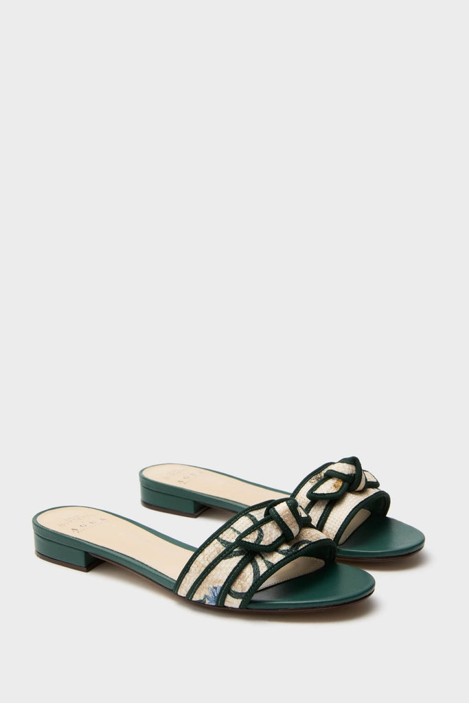 Laguna Green Grosgrain Raffia Flats