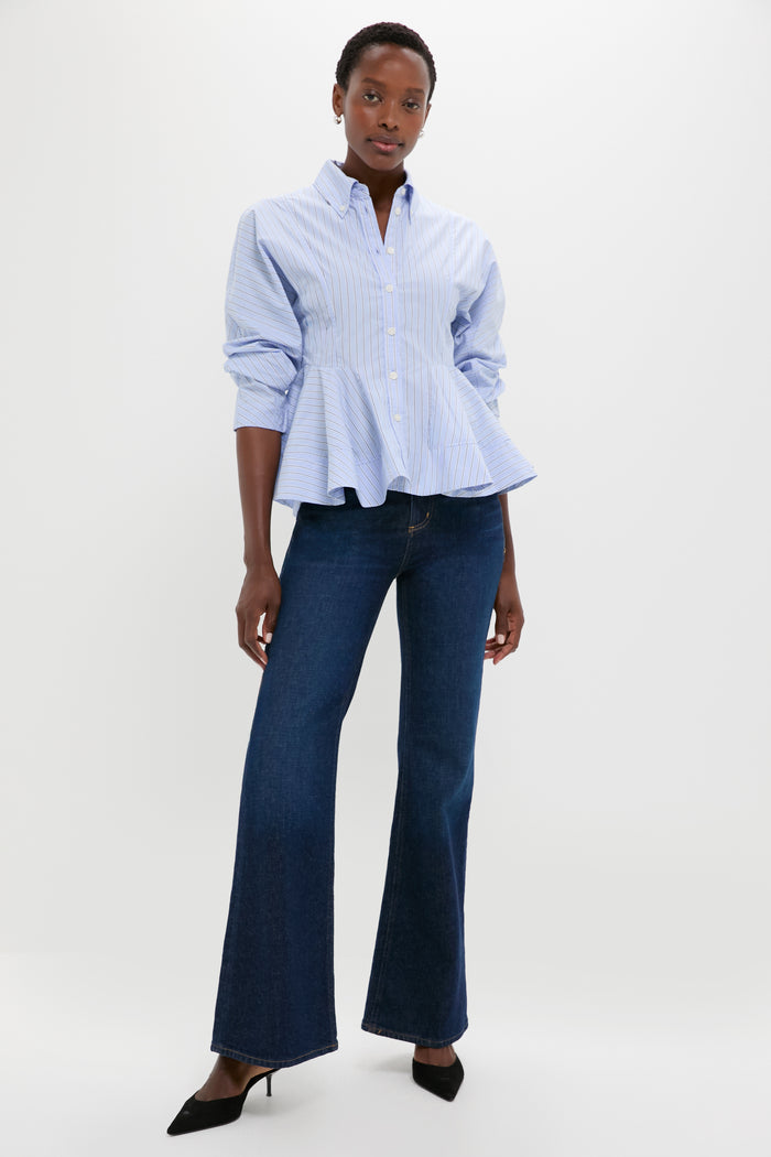 Lavender Lustre Stripe Cotton Peplum Shirt
