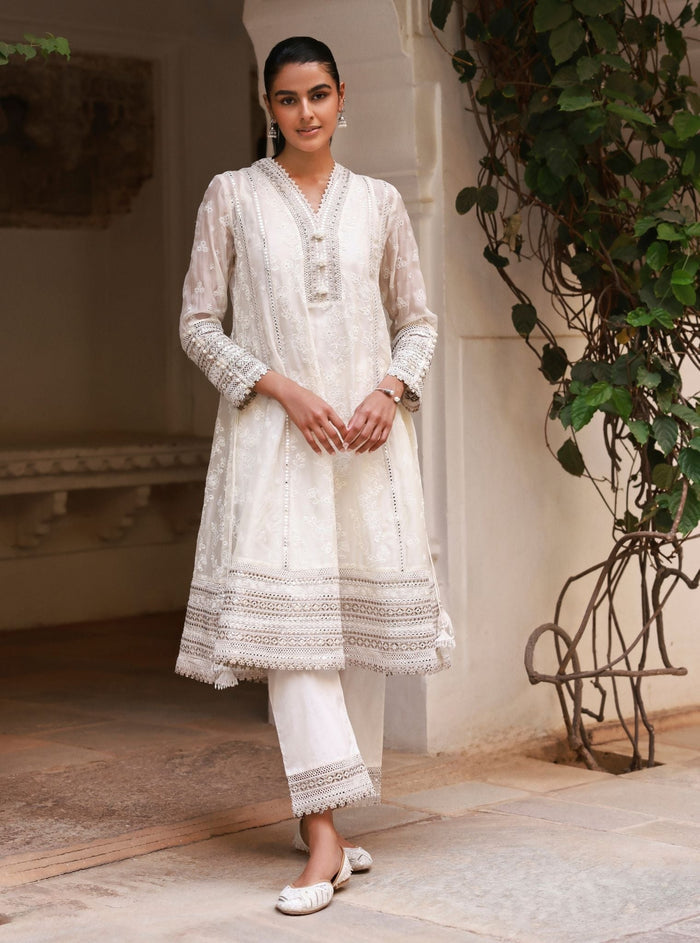 Lomika Organza Off White Anarkali Set
