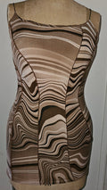 LOVELY DAY Large Brown Black Swirl Print Spaghetti Strap Boho Sundress Chic Look