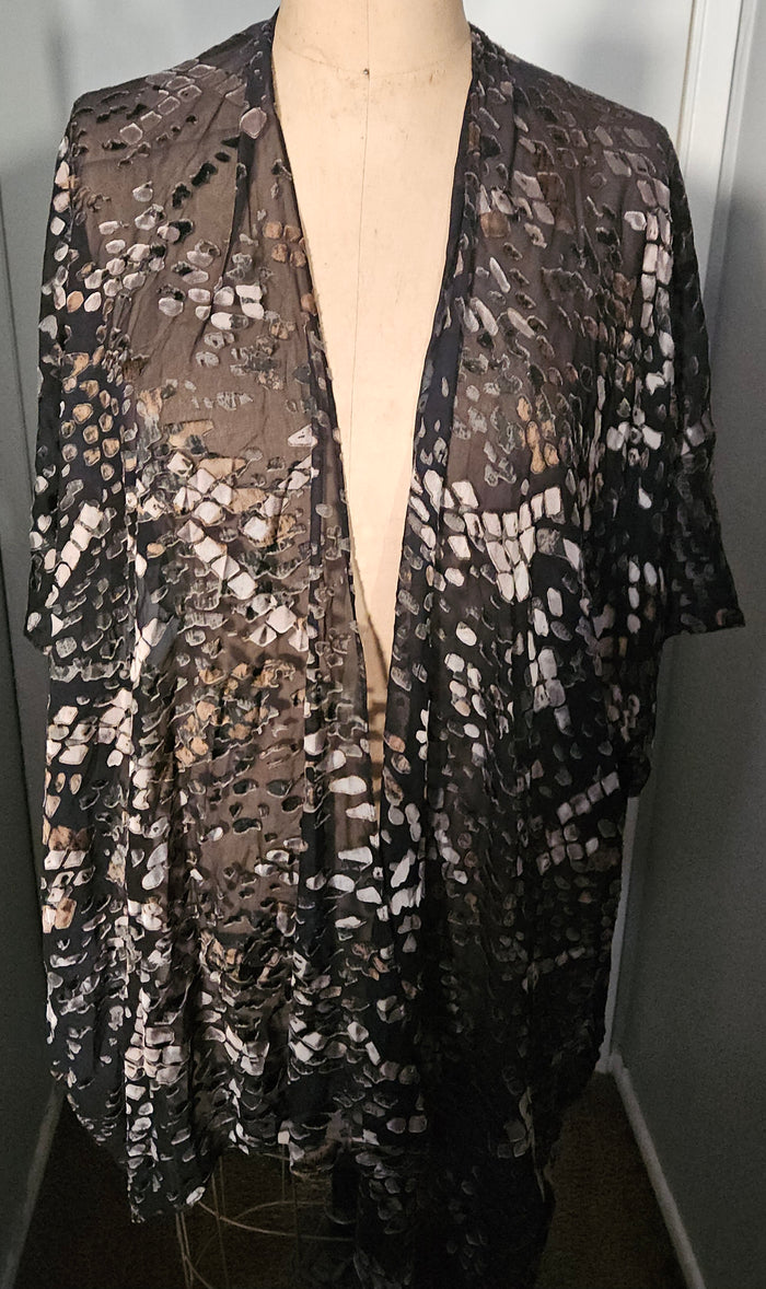 LOVESTITCH OSFM Black Tan Abstract Geo Print Sheer Kimono Cardigan Shawl Wrap