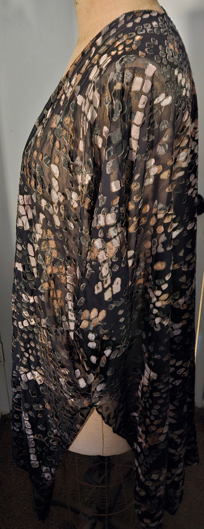 LOVESTITCH OSFM Black Tan Abstract Geo Print Sheer Kimono Cardigan Shawl Wrap