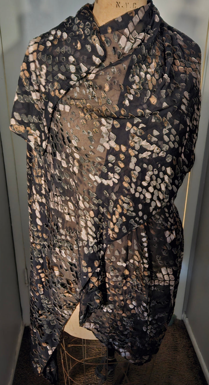 LOVESTITCH OSFM Black Tan Abstract Geo Print Sheer Kimono Cardigan Shawl Wrap