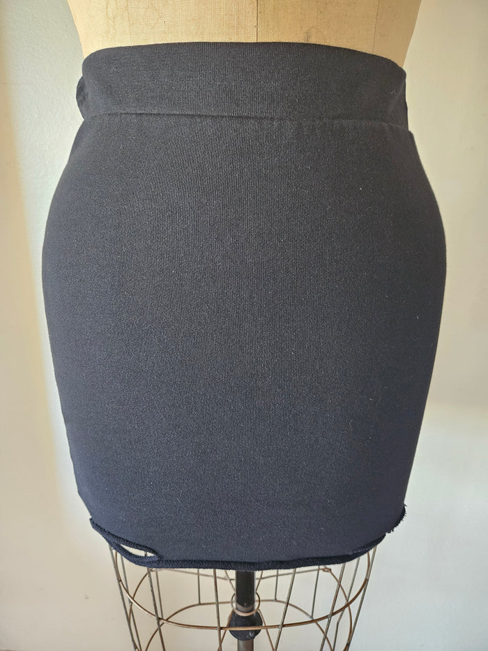 Medium NSF Women's Black Cotton Torn Rip Bottom Mini Skirt