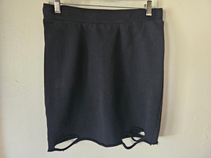 Medium NSF Women's Black Cotton Torn Rip Bottom Mini Skirt