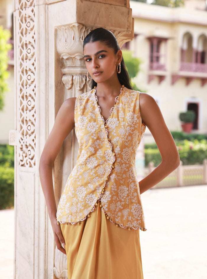 Mehira Supima Cotton Mustard Jacket Set