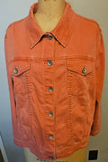 Merona 24/26W Orange Denim Jean Jacket Button Front Pockets Plus Size Casual Style