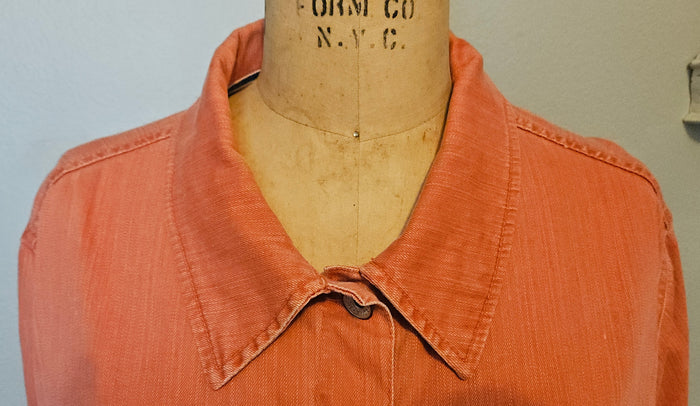 Merona 24/26W Orange Denim Jean Jacket Button Front Pockets Plus Size Casual Style