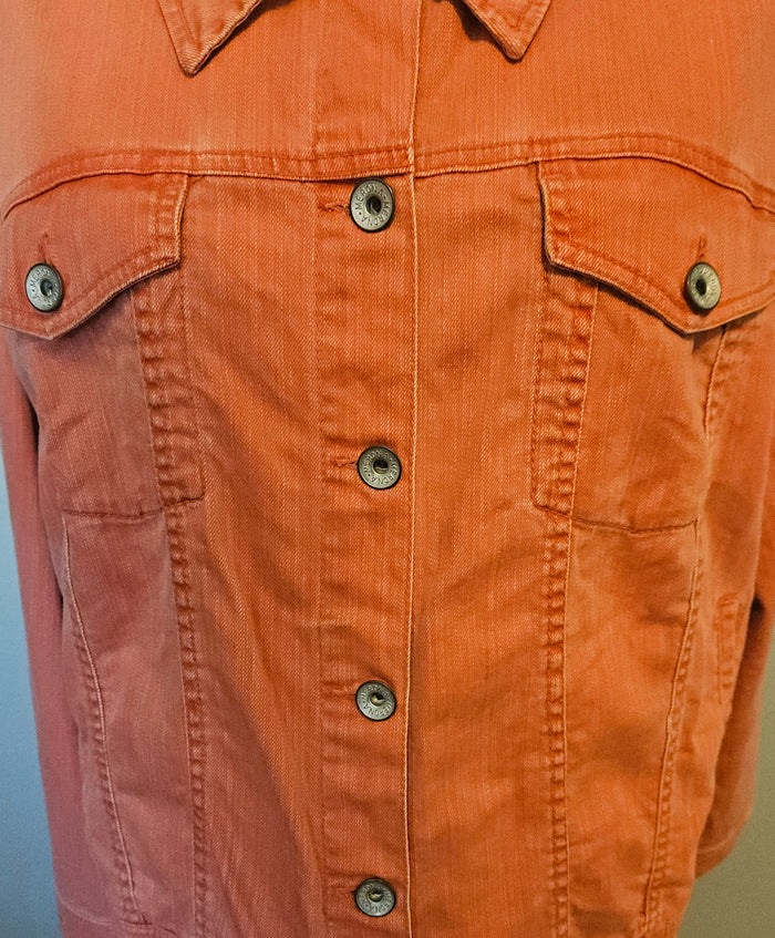 Merona 24/26W Orange Denim Jean Jacket Button Front Pockets Plus Size Casual Style