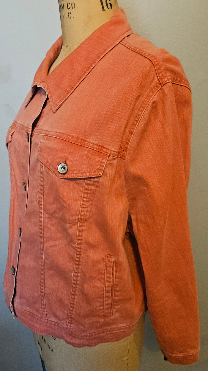 Merona 24/26W Orange Denim Jean Jacket Button Front Pockets Plus Size Casual Style