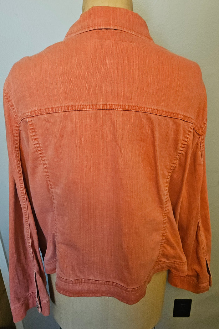 Merona 24/26W Orange Denim Jean Jacket Button Front Pockets Plus Size Casual Style