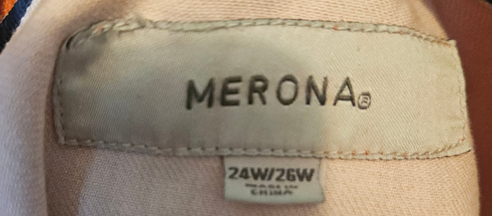 Merona 24/26W Orange Denim Jean Jacket Button Front Pockets Plus Size Casual Style