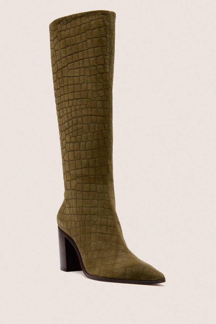 Military Green Mary Up Block Boots