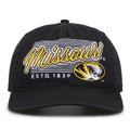 Missouri Tigers Original Heritage Script Snapback in black, front view showing embroidered school script