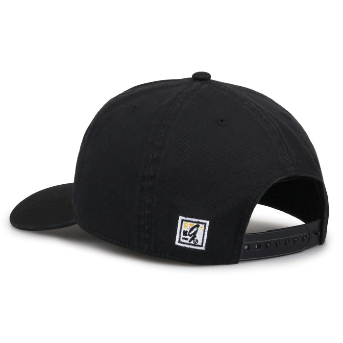 Missouri Tigers Original Heritage Script Snapback in black, rear view showing adjustable snapback closure