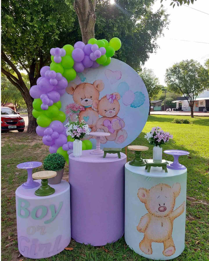 Mocsicka Cute Bear Boy or Girl Gender Reveal Round cover and Cylinder Cover Kit for Party Decoration