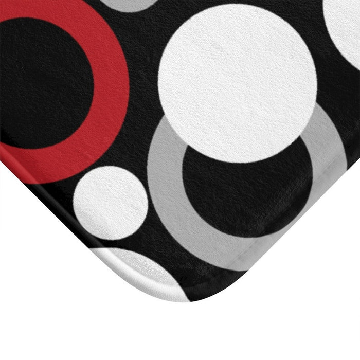 Modern Black, Red, and Gray Geometric Circles and Dots Floor Mat with Memory Foam - MAT19
