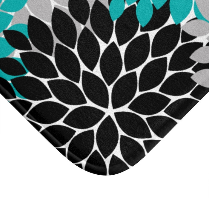 Modern Teal, Black and Gray Flower Burst Memory Foam Mat - MAT62