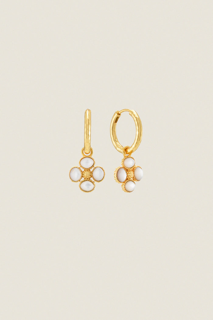 Mother of Pearl Berry Clover Hoop Earrings