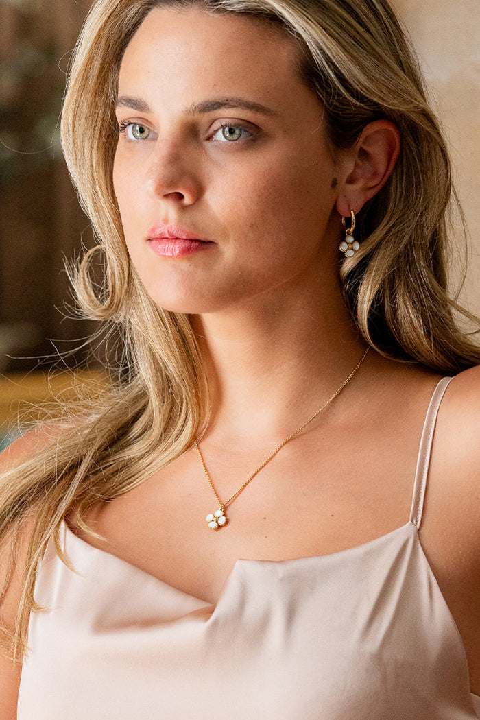 Mother of Pearl Berry Clover Hoop Earrings