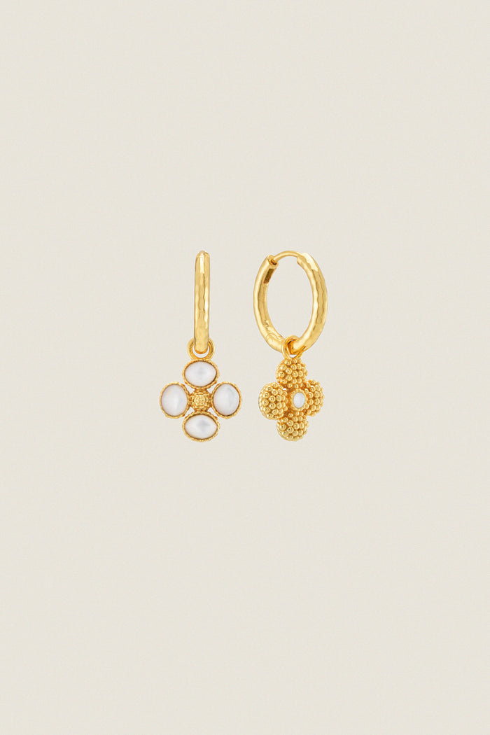 Mother of Pearl Berry Clover Hoop Earrings