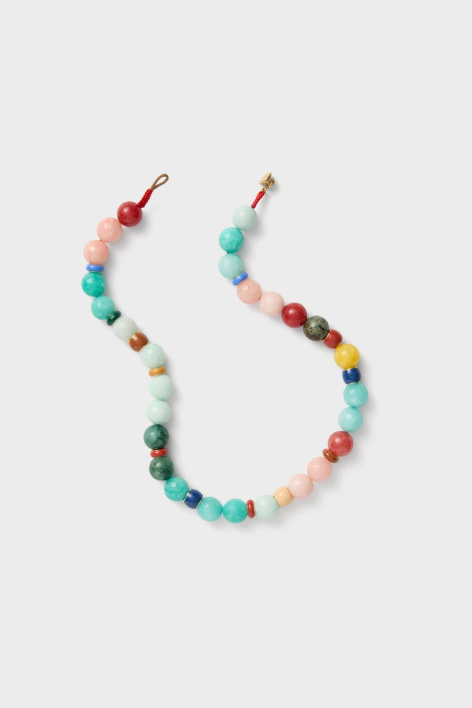 Multi Bright By Nature Necklace: A classic, fun beaded strap with vibrant semi-precious beads and enamel rondelles, featuring effortless macramé and button closure for a high-end, playful look.