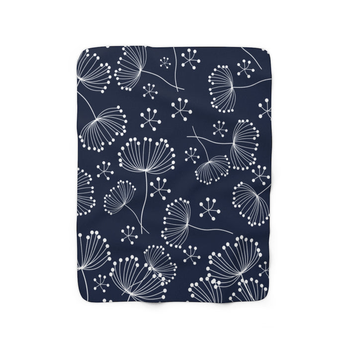 Navy Blue Dandelion Sherpa Fleece Blanket - SFB26