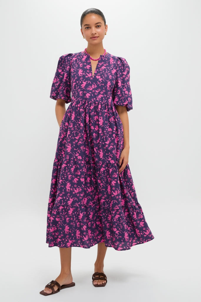 Navy & Fuchsia Floral Cisco Maxi Dress