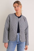 Navy Gingham Cashel Collarless Quilted Jacket
