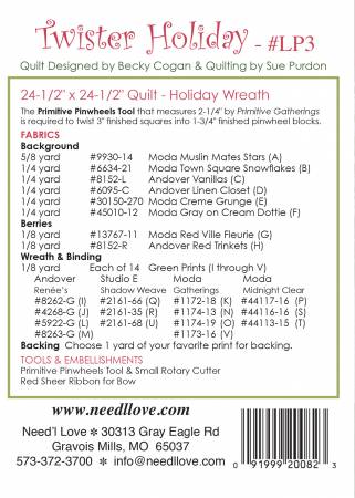 Need'l Love - Twister Holiday Quilt Pattern by Becky Cogan - LP3
