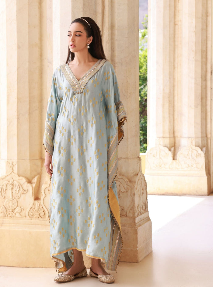 Nishaya Bemberg Satin Blue Kaftan