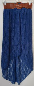 No Boundaries XS Blue Lace High-Low Skirt Brown Belt Western Boho Style Chic