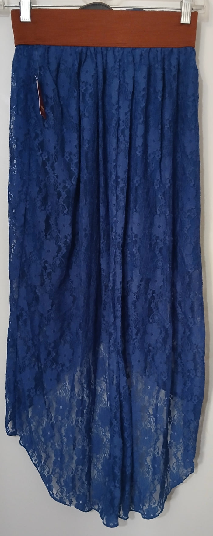 No Boundaries XS Blue Lace High-Low Skirt Brown Belt Western Boho Style Chic