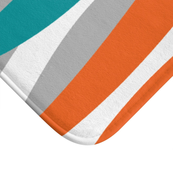 Orange Teal and Gray Abstract Ribbons Memory Foam Mat - MAT124