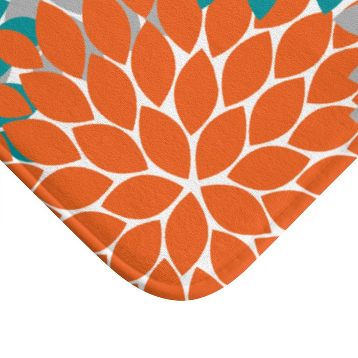 Orange Teal and Gray Flower Burst Memory Foam Mat - MAT117