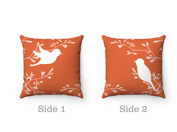 Orange & White Love Birds Decorative Throw Pillow - PIL105