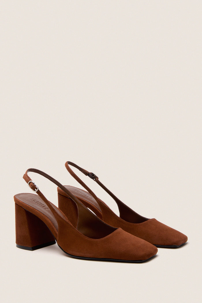 Pecan Brown Leia Block Sling Back Heels