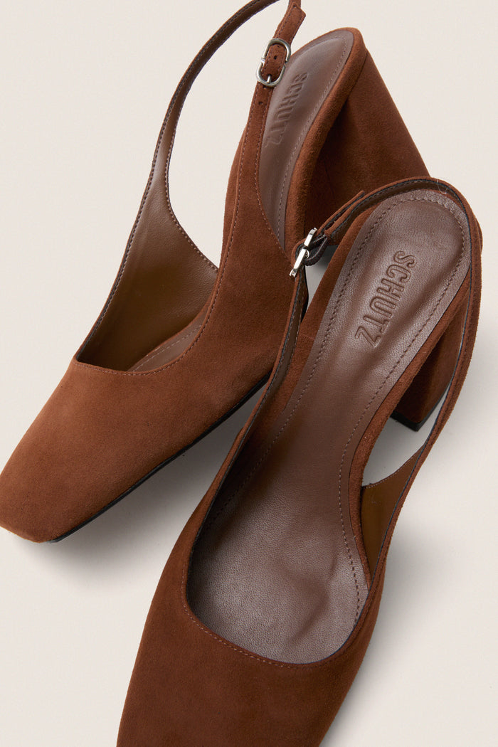 Pecan Brown Leia Block Sling Back Heels