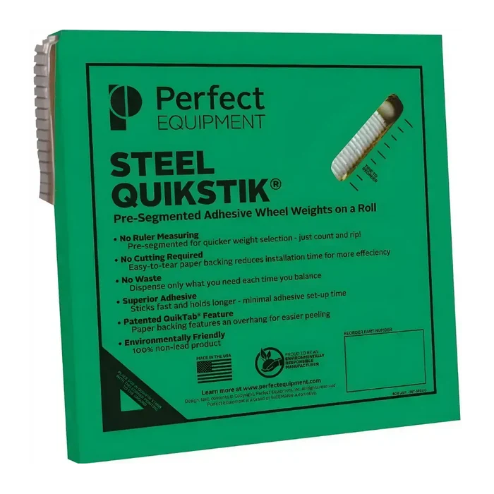 Green Perfect SSG7500N steel low profile roll style wheel weight on cardboard