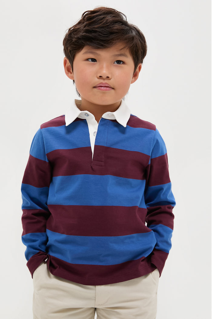 Petrol Blue Stripe Tijo Long Sleeve Boy Rugby Shirt