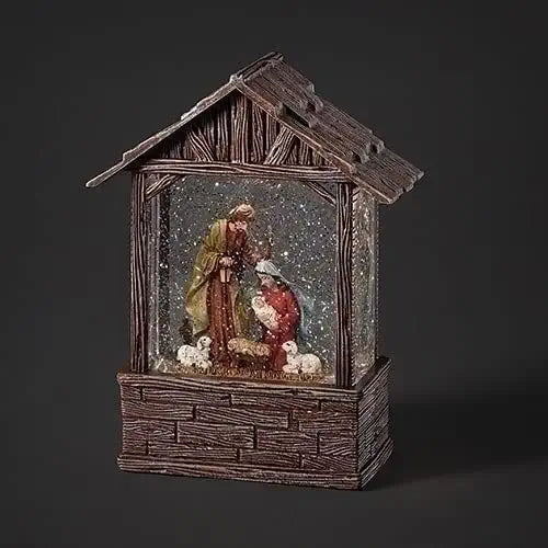 Roman LED 8.25" Swirl Wood Stable with Holy Family #135253 Free Shipping