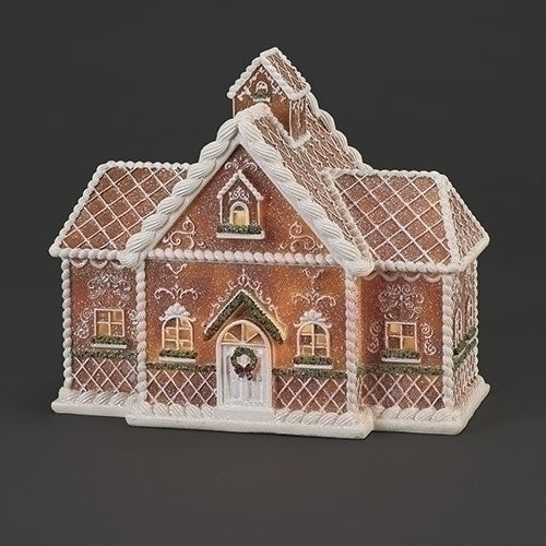 Roman Lighted Gingerbread House with Berry and Greens 10.5"H