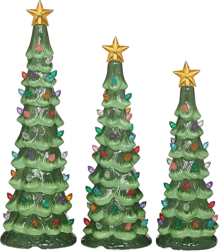 Roman Lighted Slim Christmas Trees set of 3, 8 1/2 - 11" H