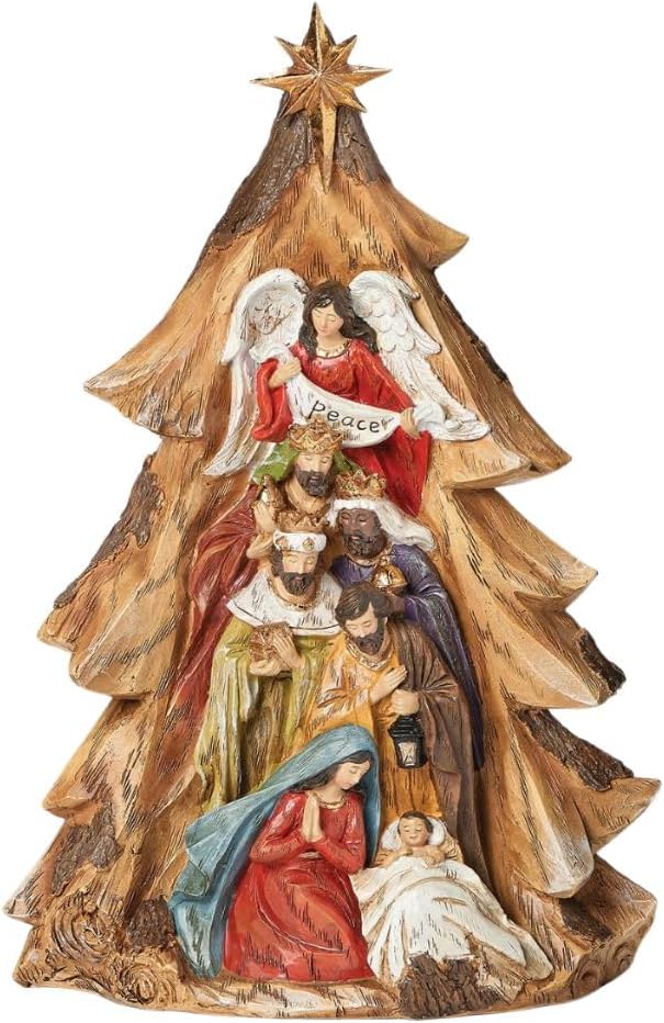 Roman Nativity in Carved Tree 13.5"H