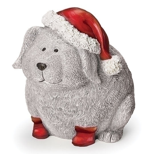 Roman Pudgy Puppy Garden Statue with Santa Hat and Boots 7.5"H