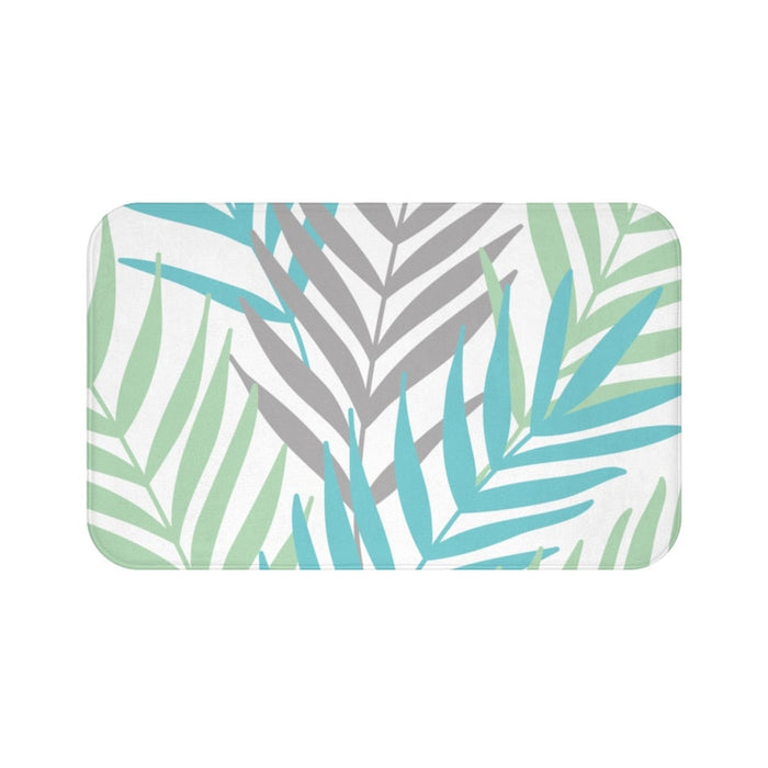 Palm leave pattern on a white background on a memory foam mat