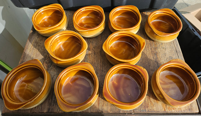 Set Of 10 ACOPA Brown Tan Stoneware Soup Crock Bowls Kitchen Serveware Dining Set
