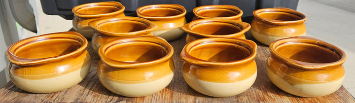 Set Of 10 ACOPA Brown Tan Stoneware Soup Crock Bowls Kitchen Serveware Dining Set