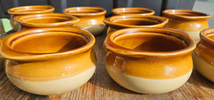 Set Of 10 ACOPA Brown Tan Stoneware Soup Crock Bowls Kitchen Serveware Dining Set